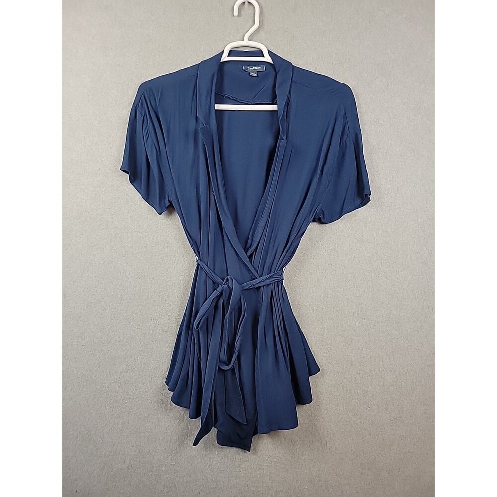 ModCloth Blue SS V Neck Belted Surplice Rayon Viscose Wrap Blouse Womens Plus 1X